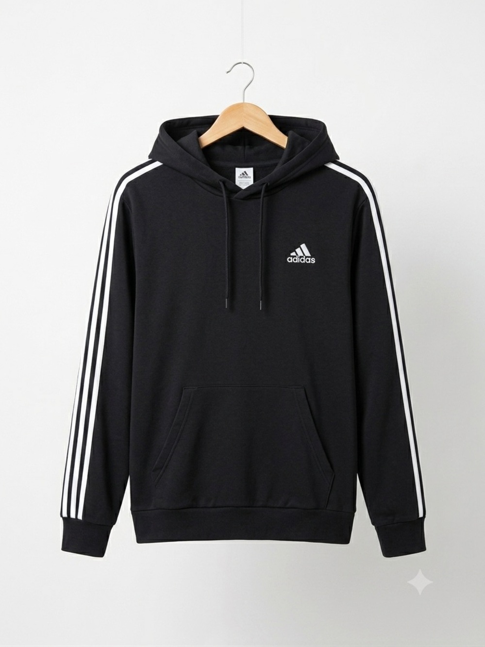 Adidas Men’s Hoodie Size XL Black White 3-Stripe Performance Pullover Sweatshirt